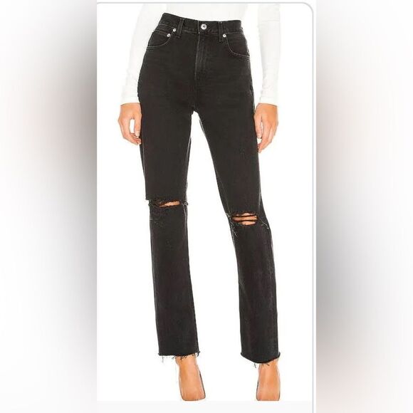 AGOLDE Cherie High Rise Straight jeans black destroyed ripped knees SIZE: 24 - Picture 1 of 11